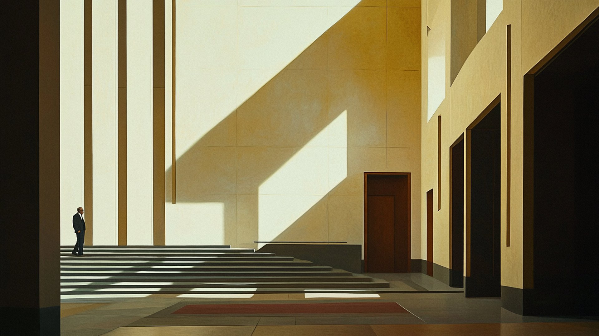 Justice scales balanced between the seal of the United States and a private office door