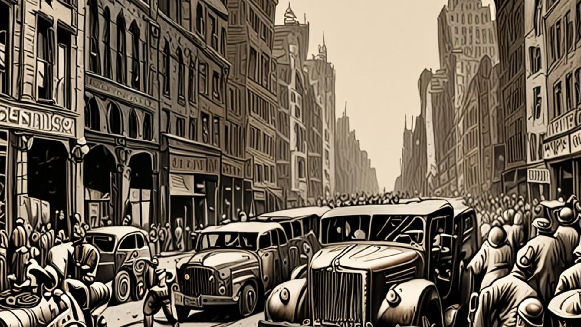 Split image showing elevated highway through neighborhood transformed into tree-lined boulevard with people walking